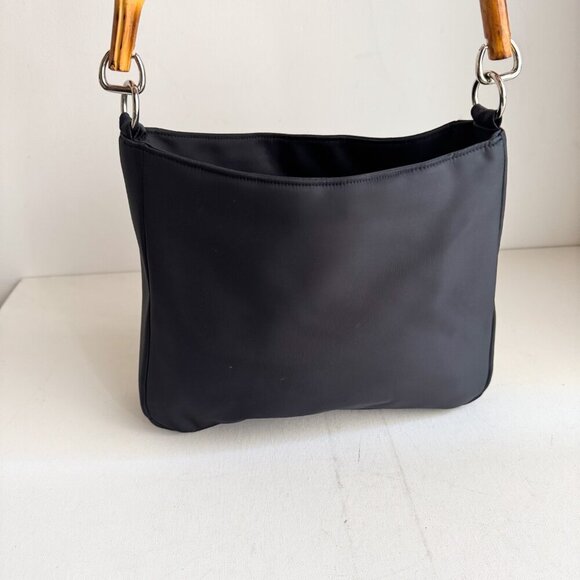 Vintage Banana Republic Black Nylon Bag w Bamboo Handle - Picture 5 of 9